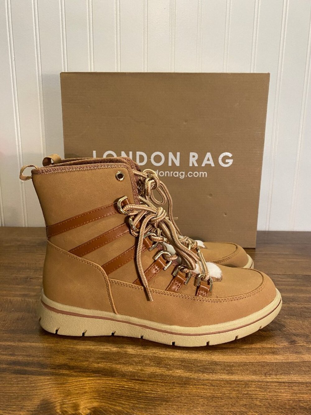 London Rag Tan Faux Fur Lace-Up Winter Boots - Women’s US Size 6 (NIB)